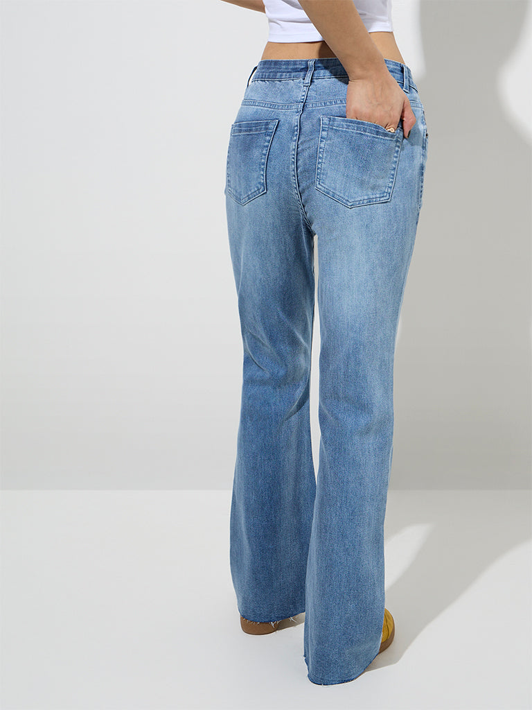 Westside Nuon Women's Blue Bootcut High-Rise Jeans for Casual Wear Back View