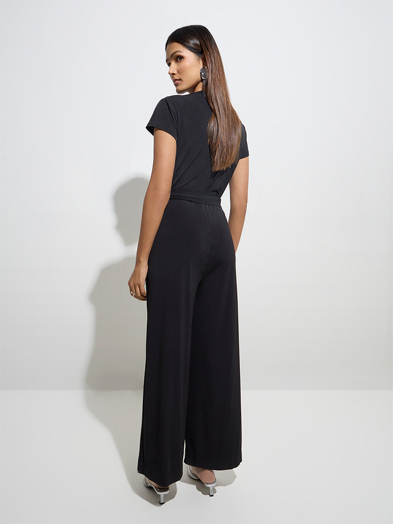 Westside Wardrobe Women's Solid Black Jumpsuit for Work Wear Back View