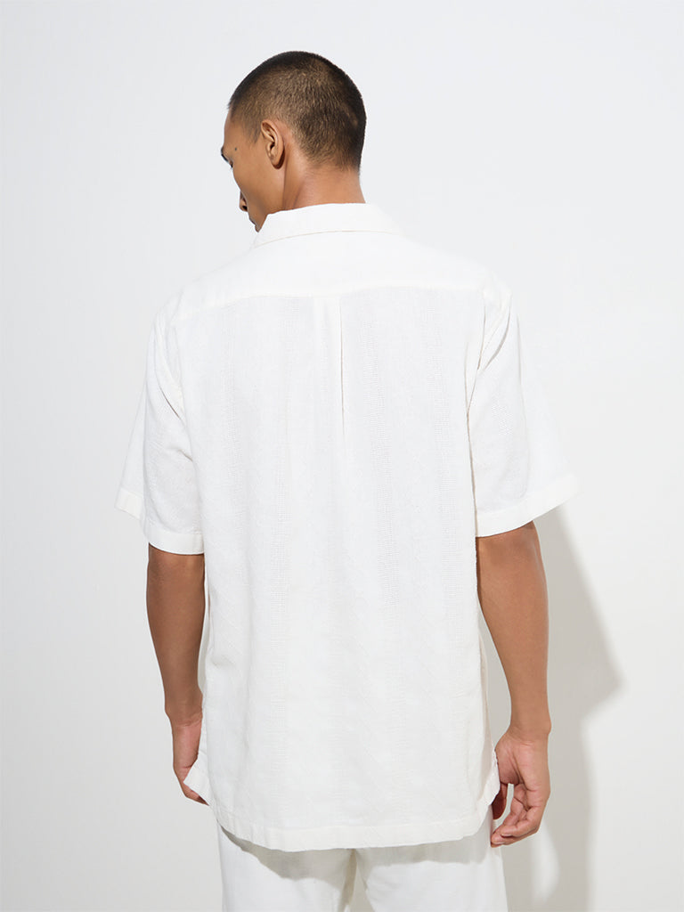 Westside ETA Men's White Sun Embroidered Relaxed-Fit Cotton Shirt for Casual Wear Back View