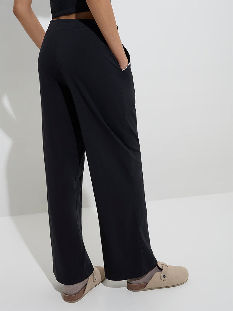 Superstar Black Solid High-Rise Cotton Lounge Pants