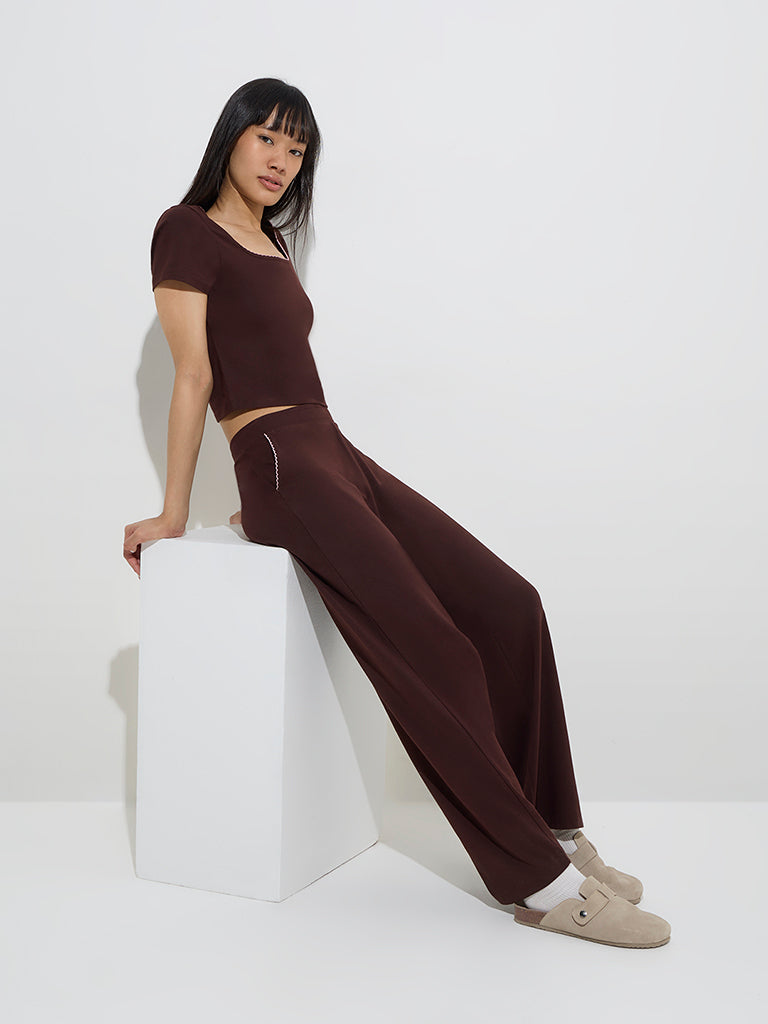 Superstar Brown Solid High-Rise Cotton Pants