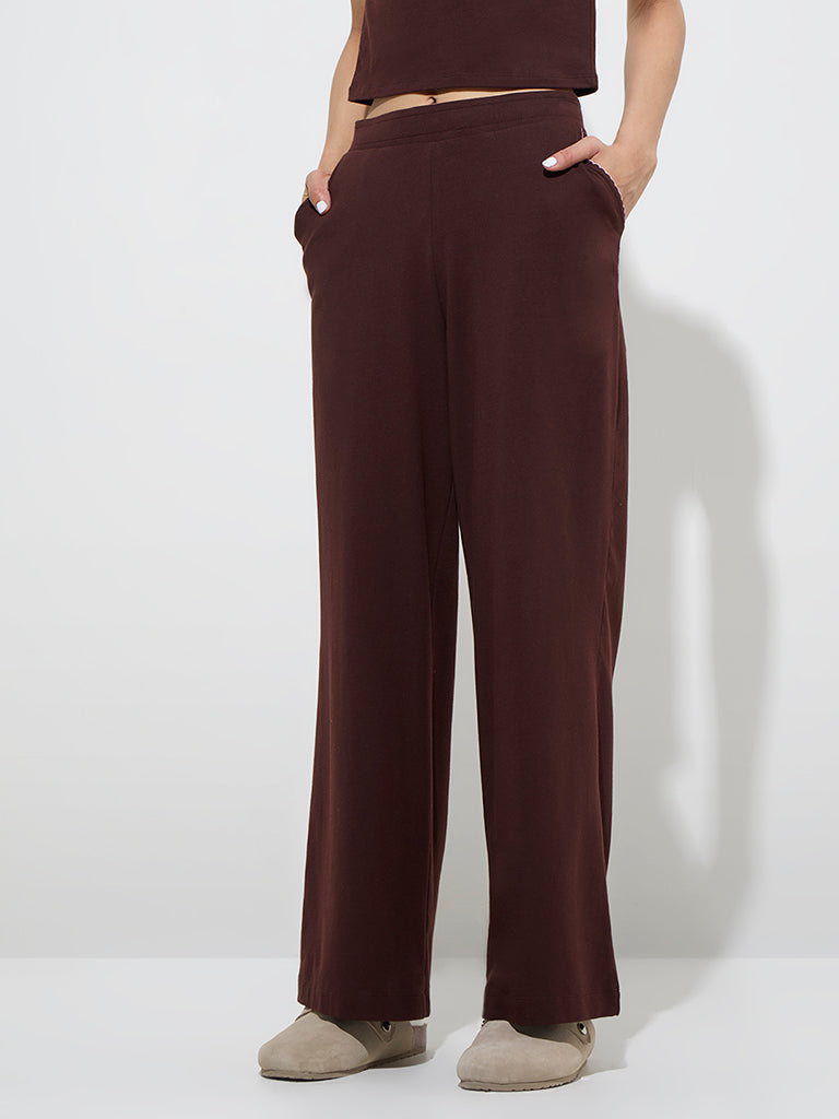 Superstar Brown Solid High-Rise Cotton Pants