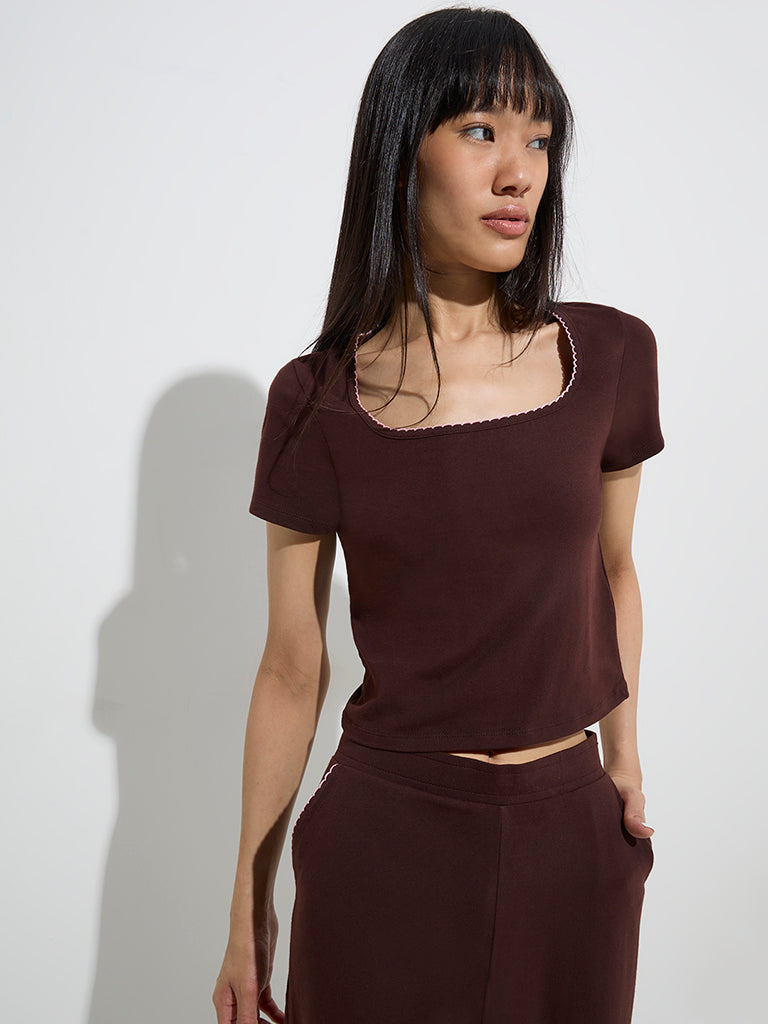 Superstar Brown Solid Cotton Top