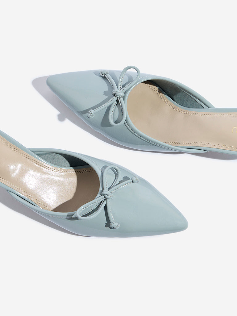 Westside LUNA BLU Women's Light Blue Bow Designed Mules for Work Wear Zoomed View