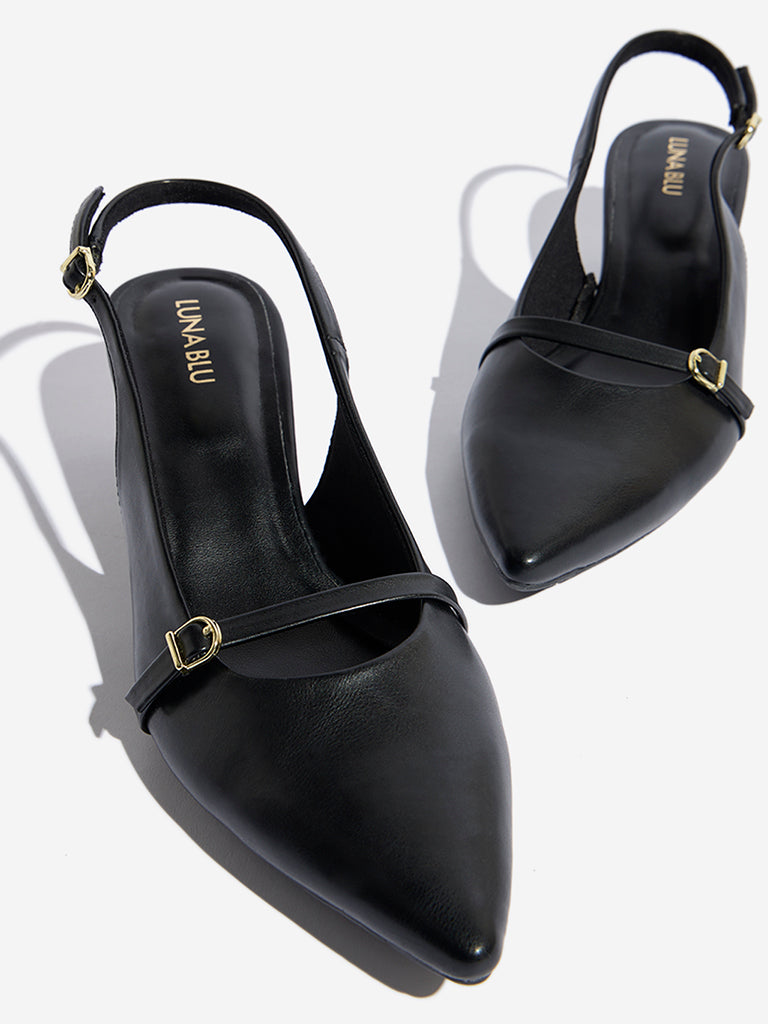 Westside LUNA BLU Women's Black Slingback Mules for Work Wear Zoomed View