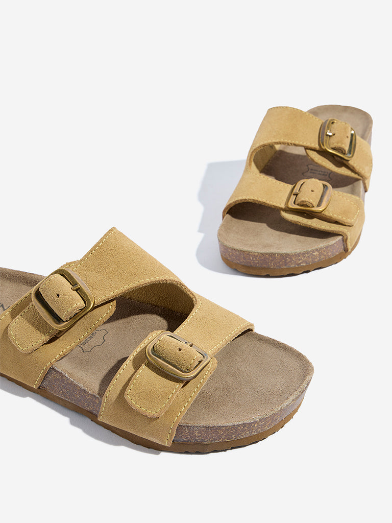 Westside LUNA BLU Women's Yellow Dual-Strap Leather Sandals for Casual Wear Zoomed View