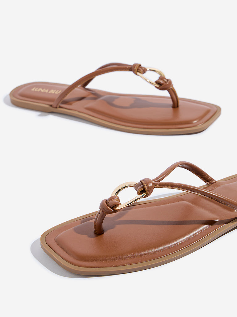 Westside LUNA BLU Women's Tan Metal-Detailed Slides for Casual Wear Zoomed View