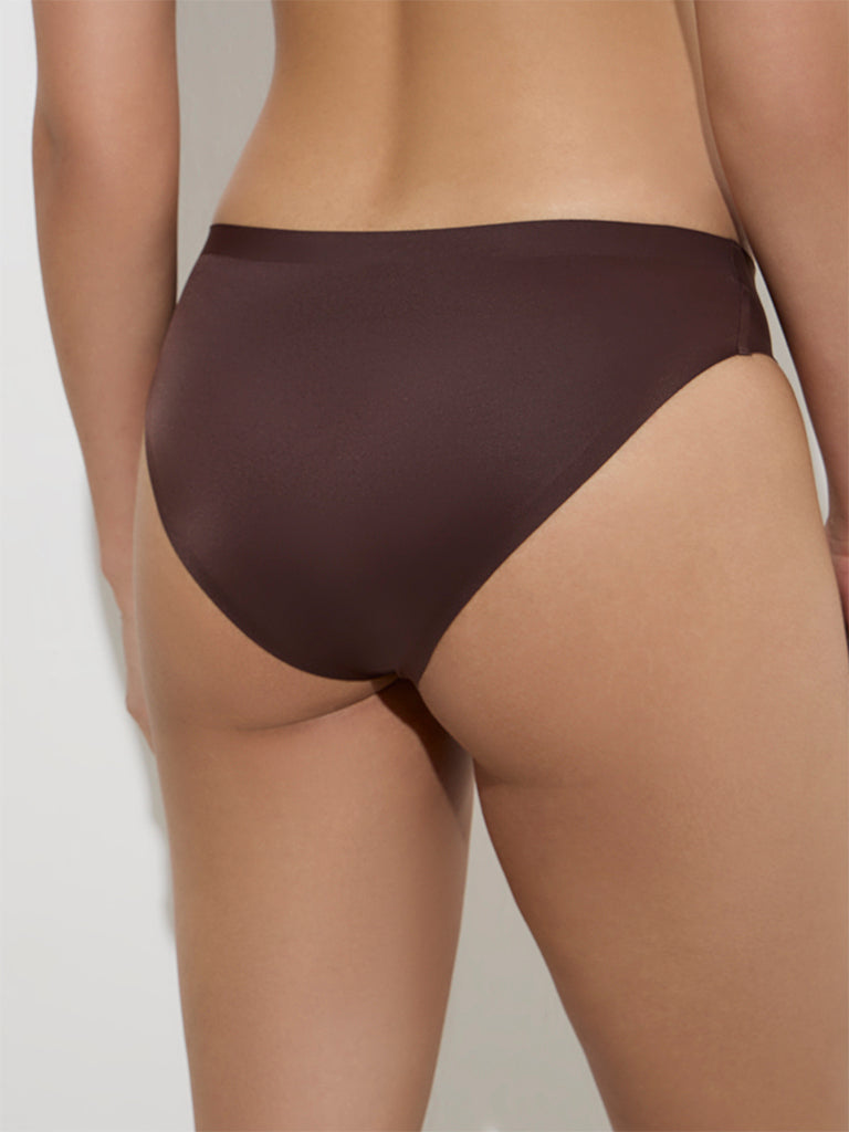 Westside Wunderlove Women's Brown Invisible High-Leg Brief for Casual Wear Back View