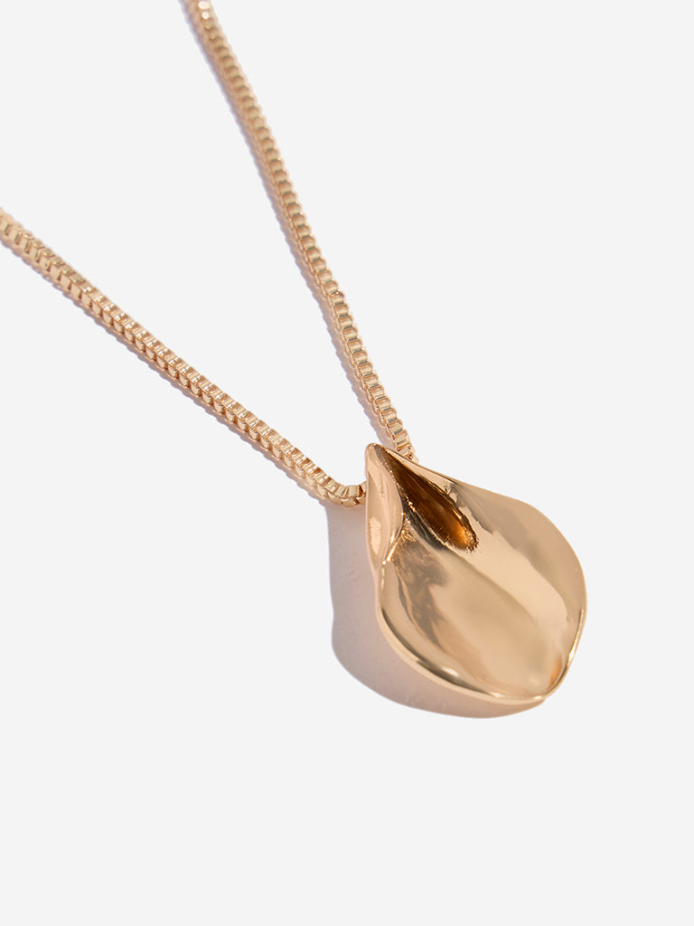 Westside Accessories Gold Leaf Pendant Long Chain Necklace