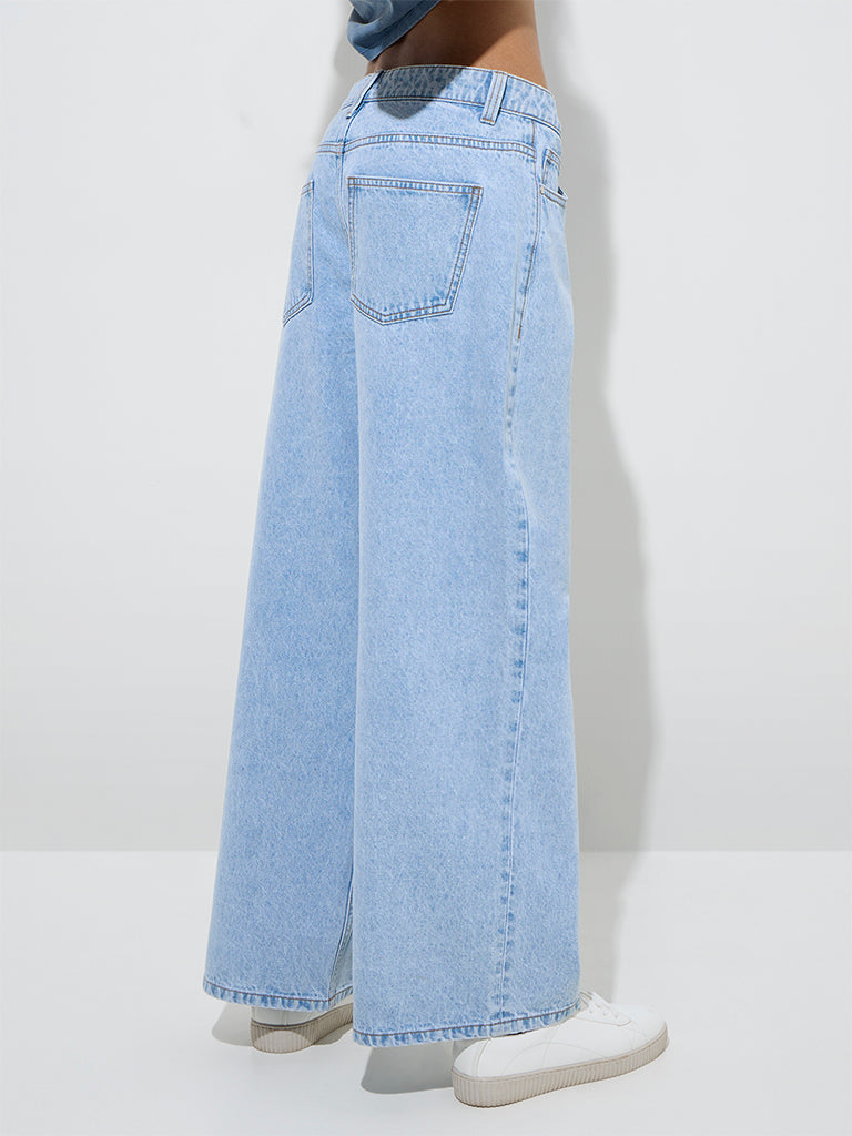 Westside Nuon Women's Light Blue Straight-Fit High-Rise Jeans for Casual Wear Back View