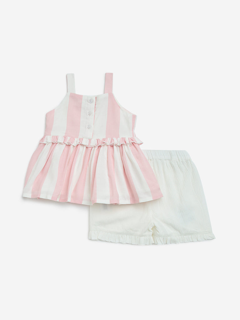 HOP Baby Pink Striped Top & Shorts Set