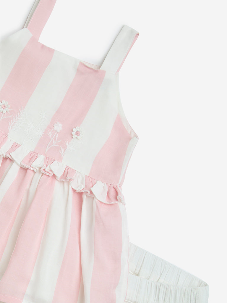 Westside HOP Baby Girl's Pink Striped Top & Shorts Set for Casual Wear Zoomed View