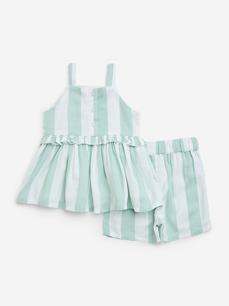 HOP Baby Sage Floral Embroidered Top & Shorts Set