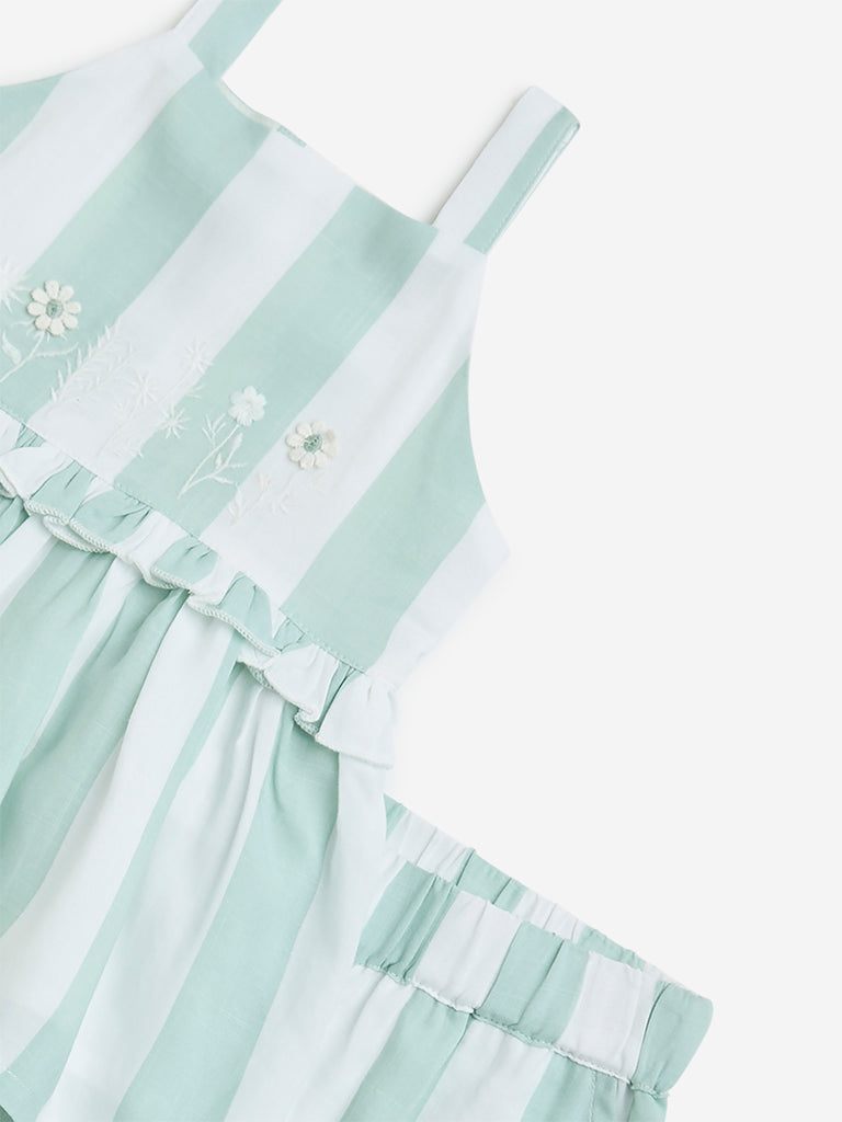 HOP Baby Sage Floral Embroidered Top & Shorts Set