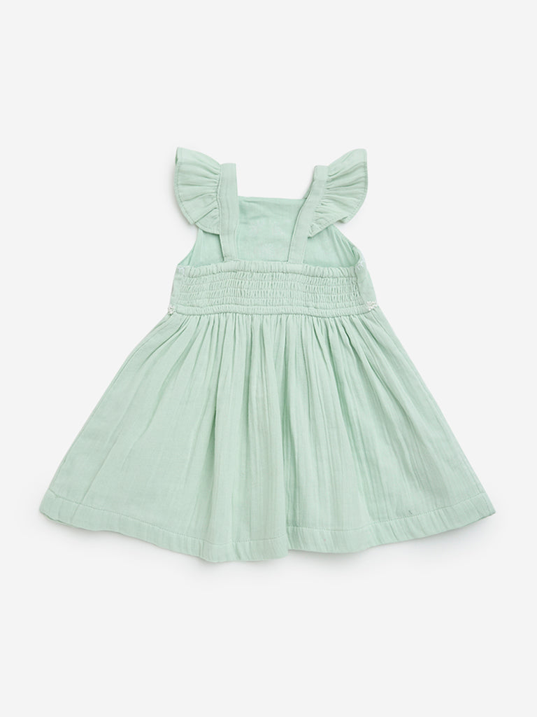 HOP Baby Sage Floral Embroidered Cotton A-Line Dress