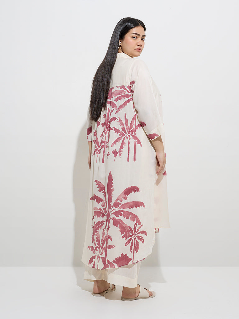 Westside Diza Women's Off-White Tropical-Inspired High-Low Kurta for Work Wear Back View