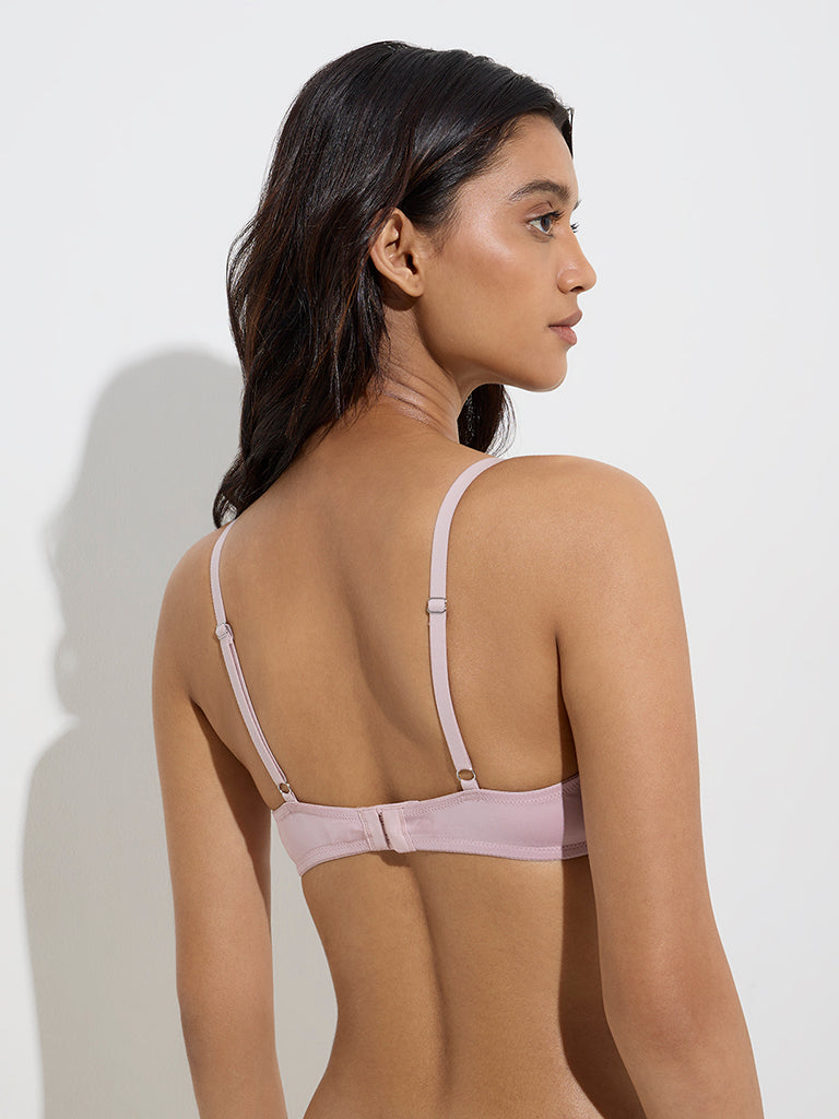 Westside Wunderlove Women's Light Pink Floral-Lace Detailed Underwire Bra for Casual Wear Back View