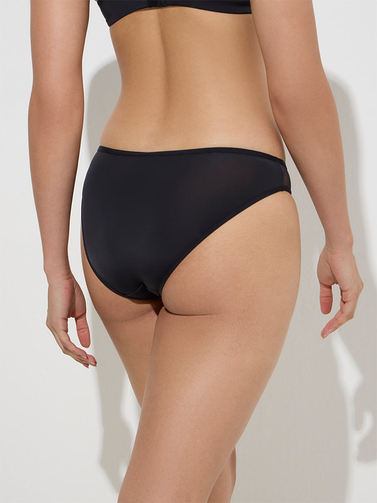 Westside Wunderlove Women's Black Mesh-Detailed Brief for Casual Wear Back View