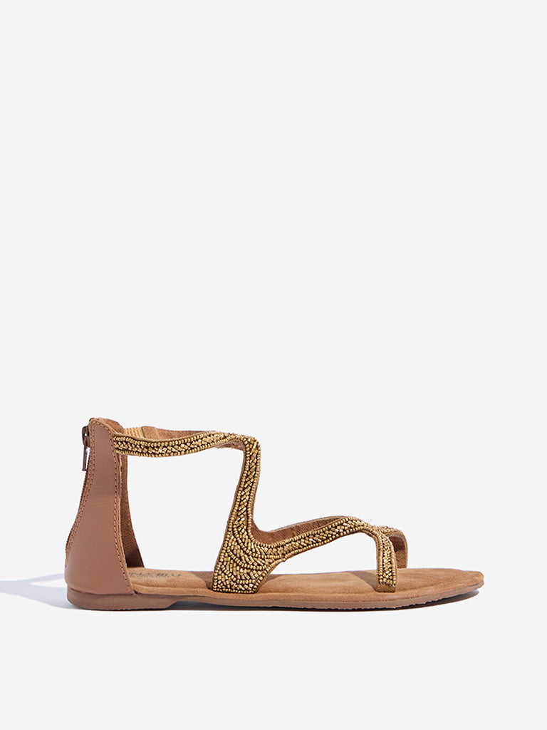 Westside LUNA BLU Women's Brown Embellished Gladiator Sandals for Festival Wear Side View