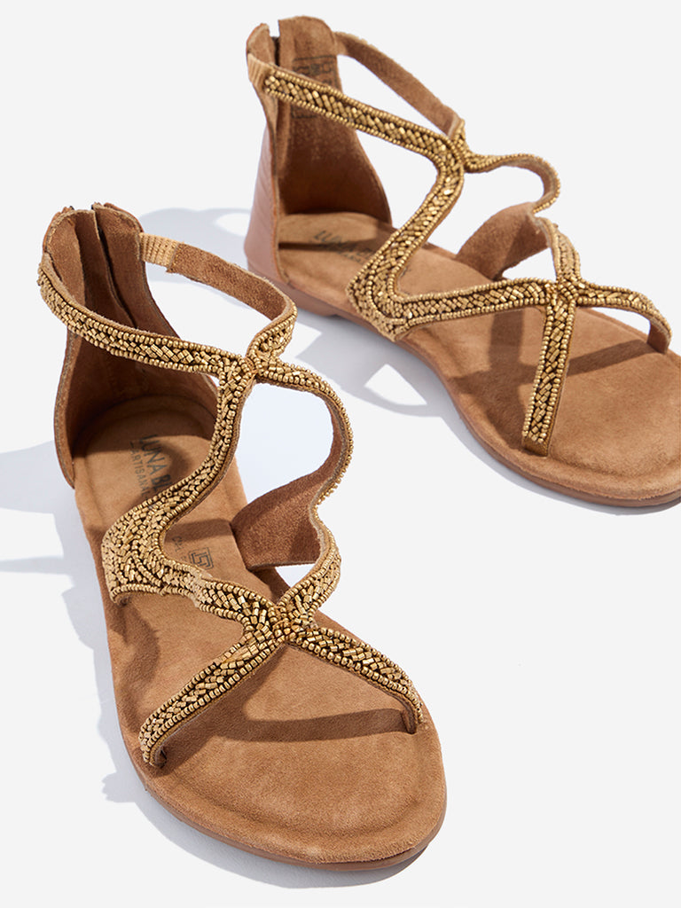 Westside LUNA BLU Women's Brown Embellished Gladiator Sandals for Festival Wear Zoomed View