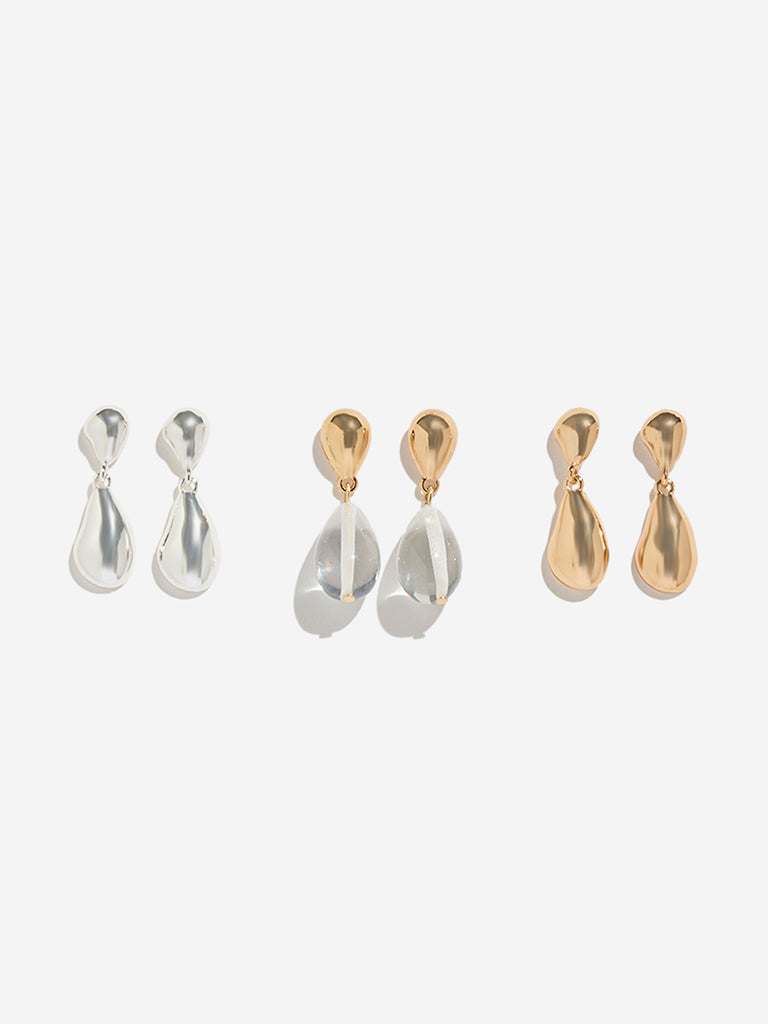 Westside Accessories Gold Dual Tone Teardrop Earrings Set - Pack of 3