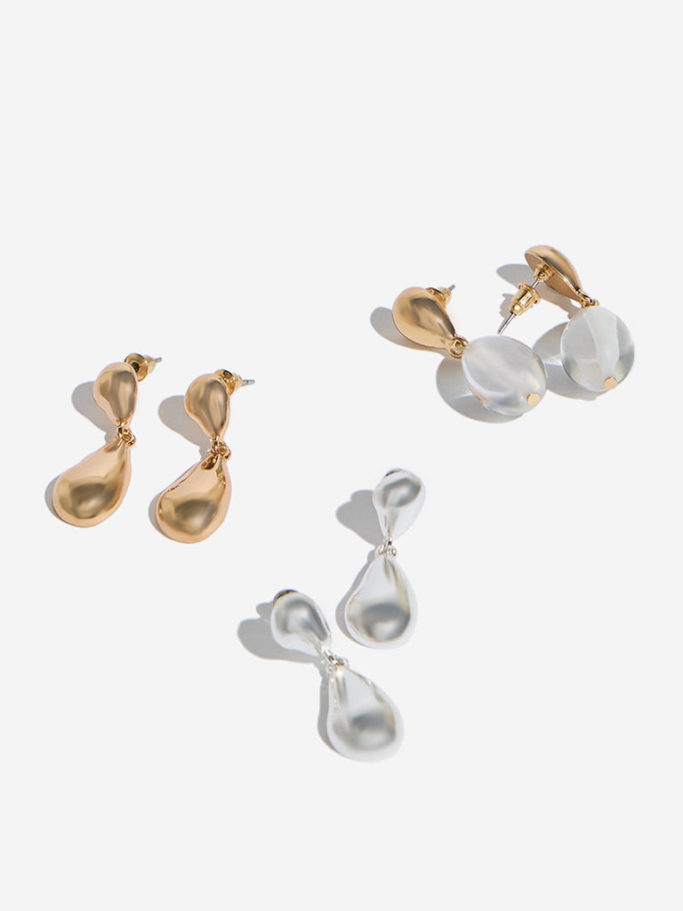Westside Accessories Gold Dual Tone Teardrop Earrings Set - Pack of 3