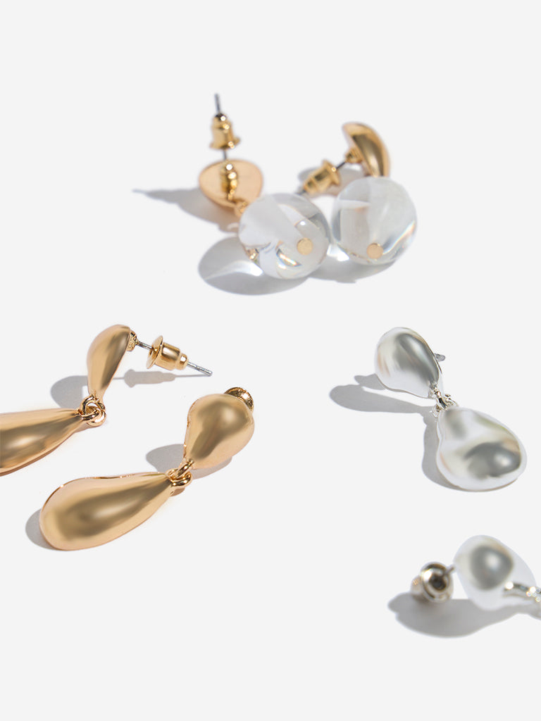 Westside Accessories Gold Dual Tone Teardrop Earrings Set - Pack of 3