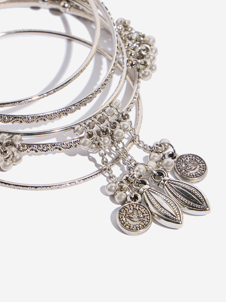 Westside Accessories Silver Charm Hanging Bangles - Pack of 5