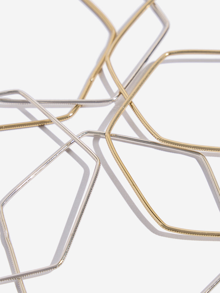Westside Accessories Gold and Silver Hexagon Bangles - Pack of 6