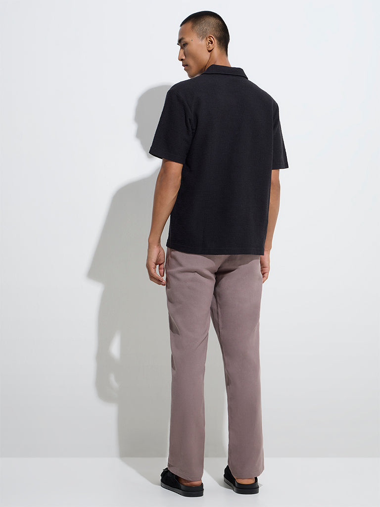 Westside ETA Men's Mauve Mid-Rise Relaxed-Fit Cotton-Blend Chinos for Casual Wear Back View