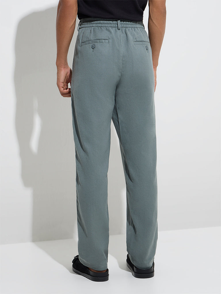 Westside ETA Men's Teal Relaxed-Fit Mid-Rise Cotton-Blend Chinos for Casual Wear Back View