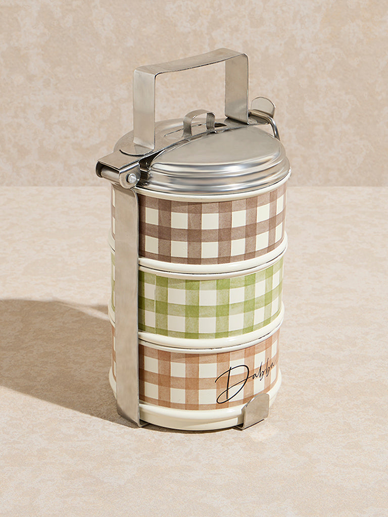 Westside Home Multicolour Gingham Checkered 3-Tier Dabba Box