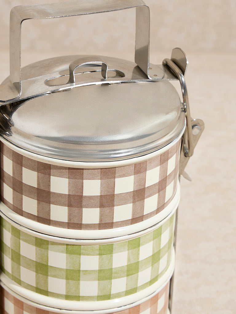 Westside Home Multicolour Gingham Checkered 3-Tier Dabba Box