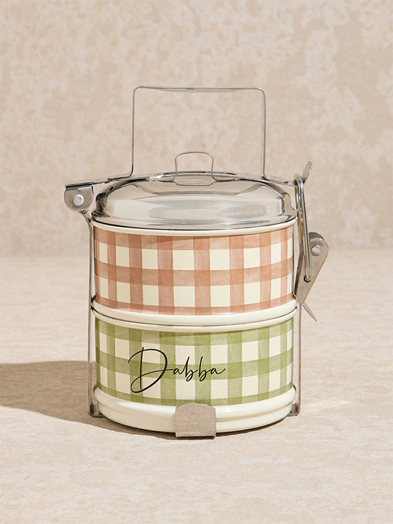 Westside Home Multicolour Gingham Checkered 2-Tier Dabba Box