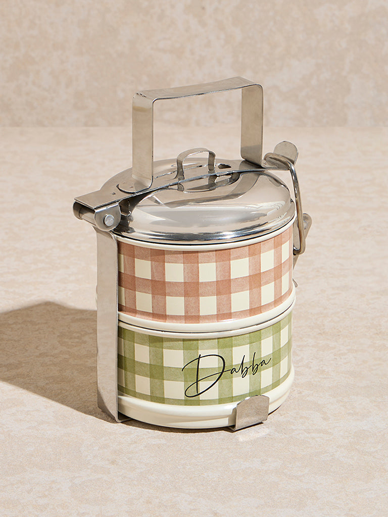 Westside Home Multicolour Gingham Checkered 2-Tier Dabba Box