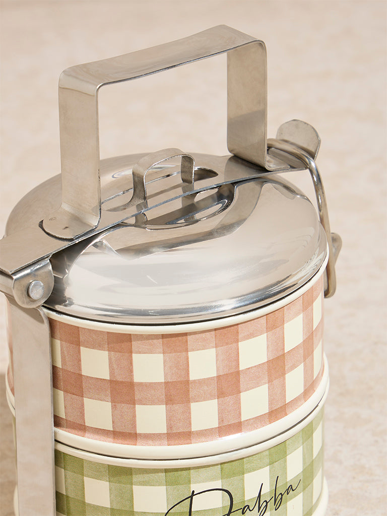 Westside Home Multicolour Gingham Checkered 2-Tier Dabba Box