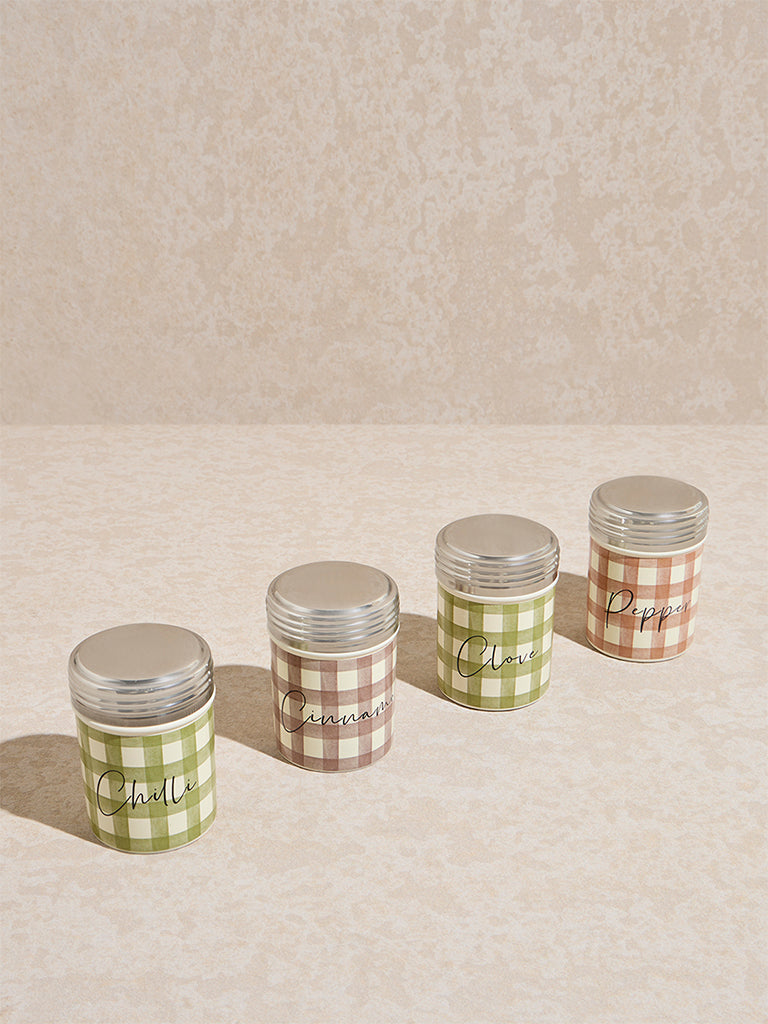 Westside Home Multicolour Gingham Checkered Spice Canister (Set of 4)