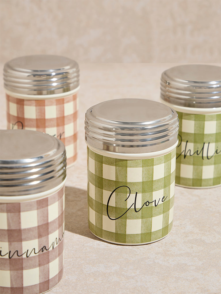 Westside Home Multicolour Gingham Checkered Spice Canister (Set of 4)