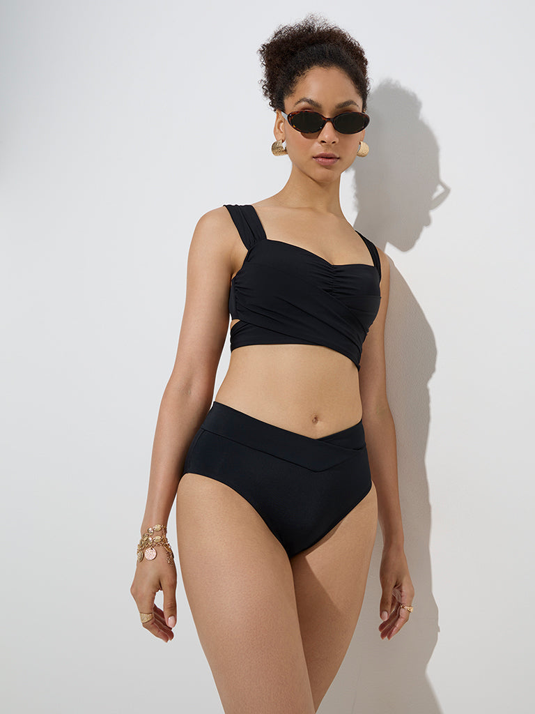 Westside Wunderlove Women's Swimwear Black Wrap-Style Bikini Bra for Beachwear Full View