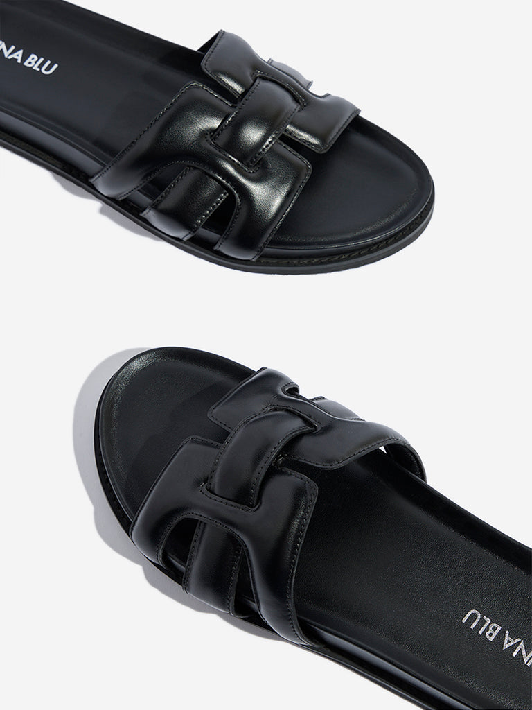 Westside LUNA BLU Women's Black Multi-Strap Slides for Casual Wear Zoomed View