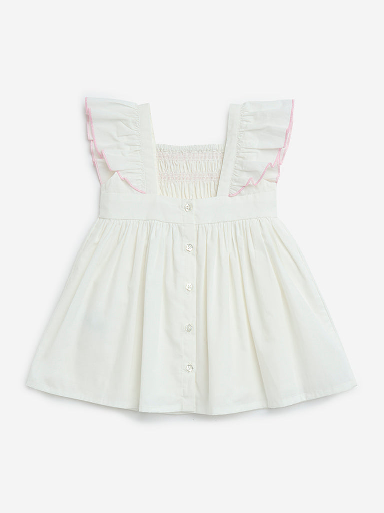 HOP Baby White Floral Embroidered Cotton A-Line Dress