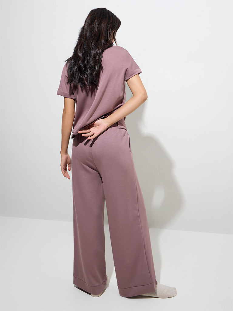 Westside Wunderlove Women's Dark Mauve High-Rise Lounge Pants for Casual Wear Back View