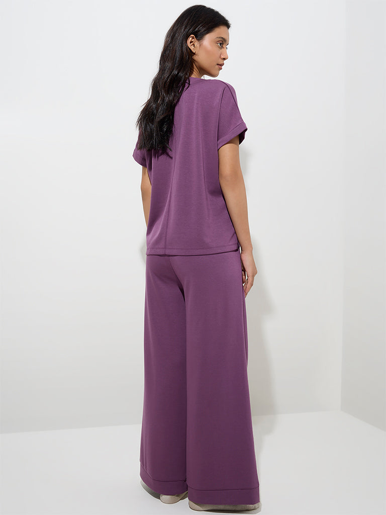 Westside Wunderlove Women's Purple High-Rise Lounge Pants for Casual Wear Back View