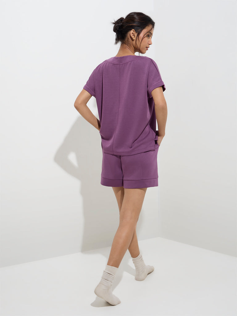 Westside Wunderlove Women's Purple High-Rise Shorts for Casual Wear Back View