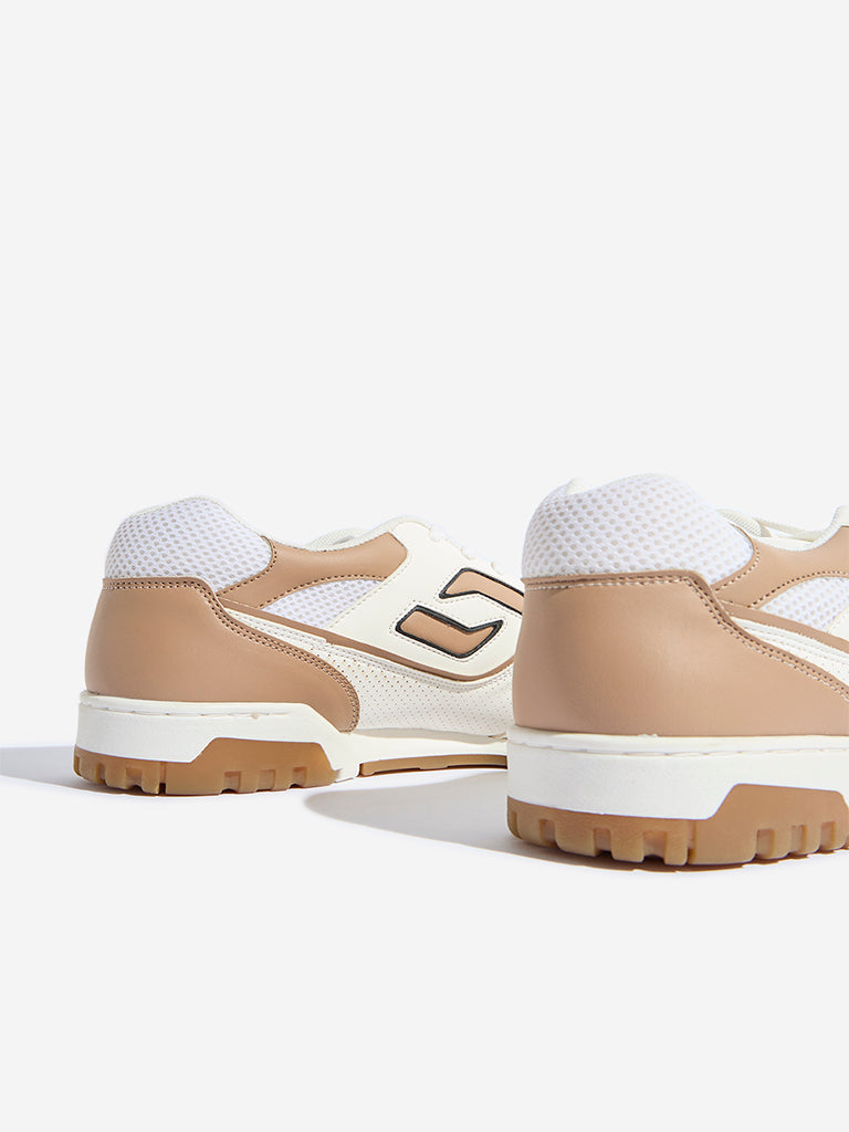 Westside SOLEPLAY Men's White Colour-Blocked Lace-Up Sneakers for Casual Wear Zoomed View