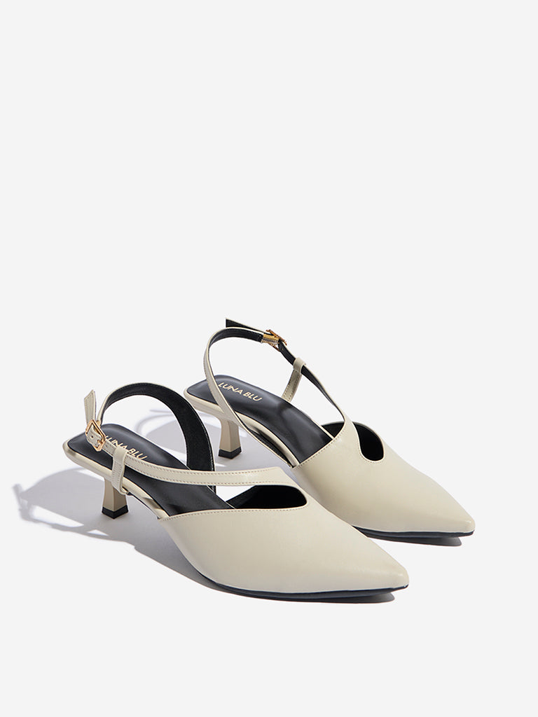 Westside LUNA BLU Women's Ivory Asymmetrical Slingback Mules Front View
