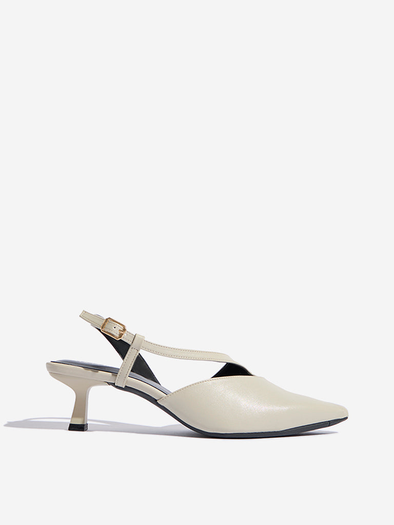 Westside LUNA BLU Women's Ivory Asymmetrical Slingback Mules Side View