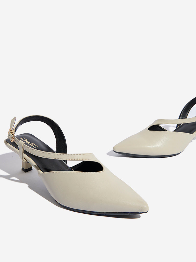 Westside LUNA BLU Women's Ivory Asymmetrical Slingback Mules Zoomed View