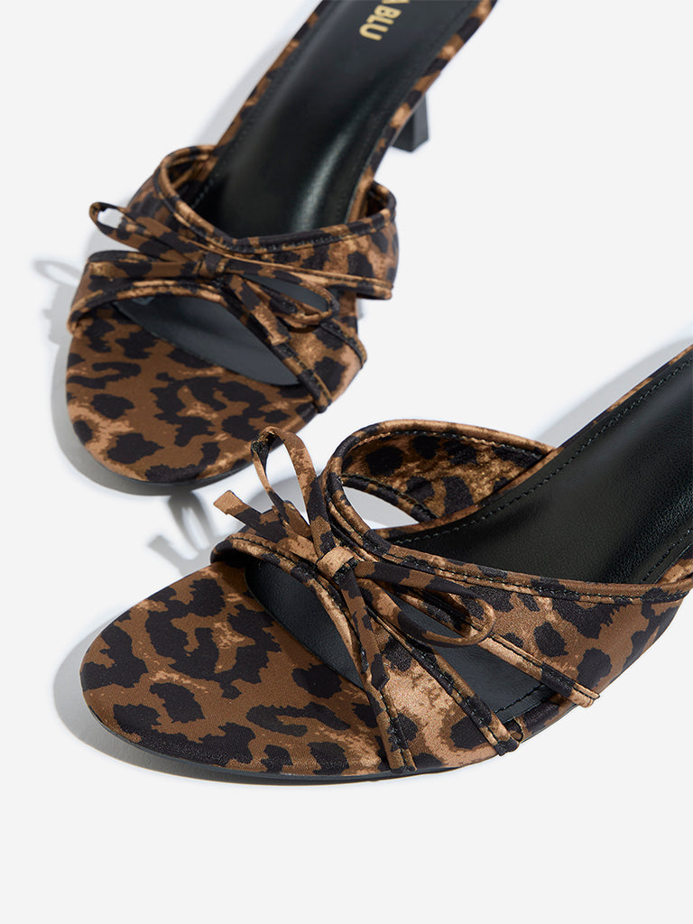 Westside LUNA BLU Women's Brown Animal Print Heel Sandals for Casual Wear Zoomed View