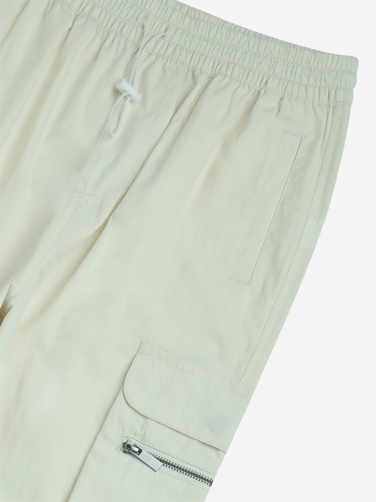 westisde Y&F Boys' Kids Off-White High-Rise Cotton-Blend Trousers for Casual Wear Zoom View